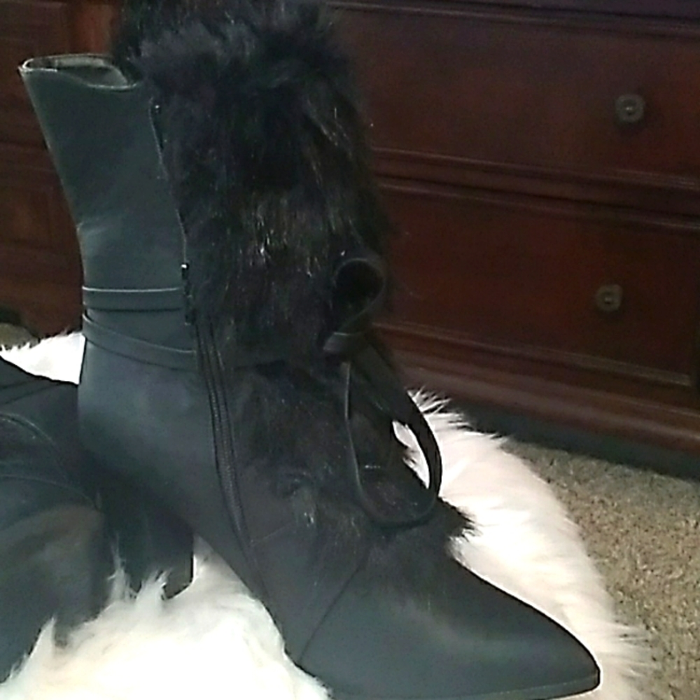 Black faux fur dress boots